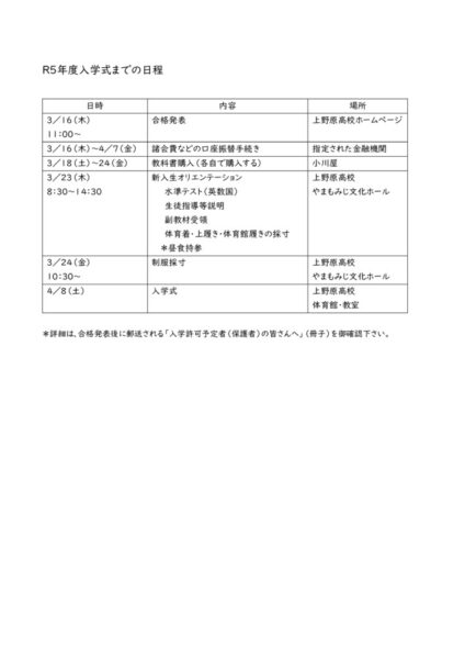 Ｒ５年度入学式までの日程のサムネイル